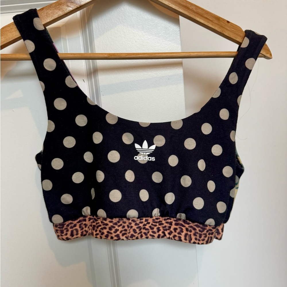 adidas Originals trefoil Black Polka Dot Crop Sports Bra, Leopard-Print, Floral